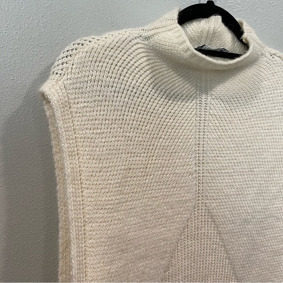 Mango Suit Knitted Open Drop Arm Dress Leg Slits Beige Cream One Size - Picture 3 of 8